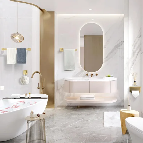 Miniatura 6 de TURS Juego de 4 toallas de baño de oro cepillado, juego de 4 toallas de baño de acero inoxidable de 24 pulgadas, juego de toallero para baño montado