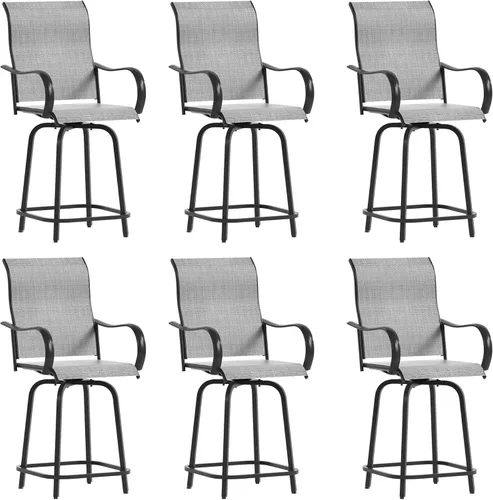 Miniatura 13 de UDPATIO Juego de 4 taburetes de bar giratorios para exteriores, taburetes altos para exteriores con tela textil impermeable, reposabrazos, Marrón