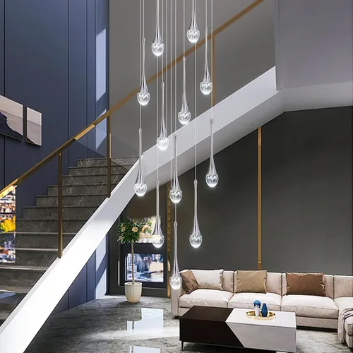 Miniatura 5 de Candelabro moderno de cristal para escalera, cromo pulido, 12 luces, H120 pulgadas, gran techo alto, espiral, regulable, LED, gota de lluvia