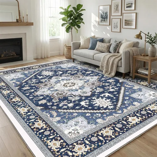 Miniatura 85 de OPPODREAM Alfombras suaves, pequeñas y lavables con parte trasera antideslizante, alfombra de cachemira sintética de pelo bajo, 2 x 3 pies, azul