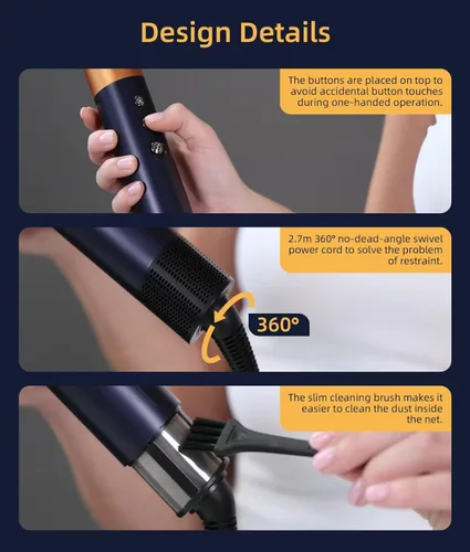 Miniatura 8 de Cepillo de secado de pelo profesional 8 en 1 con rizadores de envoltura automática, estilo de aire caliente sin daños por calor, con funda