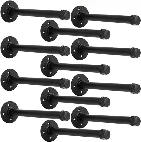 Miniatura 9 de Soportes industriales de tubo de hierro negro para estantes de montaje en pared, soportes para estanterías de bricolaje, decoración de tubería