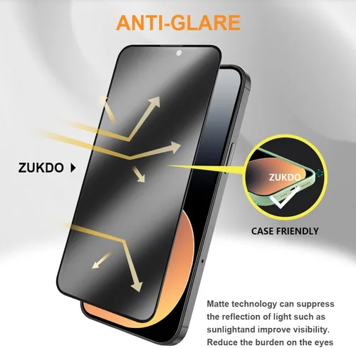 Miniatura 4 de Protector de pantalla de privacidad mate para iPhone 15 Pro de 6.1 pulgadas con protector de lente de cámara, cobertura completa, antirreflejos