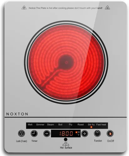 Miniatura 8 de Noxton Estufa eléctrica portátil de 110 V, 1800 W, estufa eléctrica de un solo quemador, placa de cocción eléctrica, temporizador de 4 horas, 9