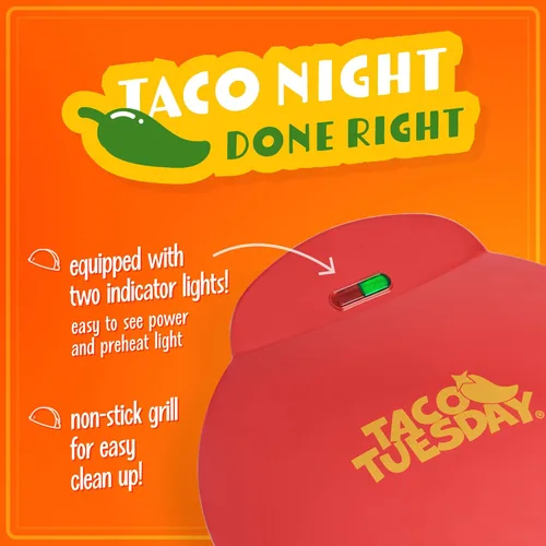 Miniatura 4 de Taco Tuesday Deluxe - Máquina eléctrica para quesadillas de 8 pulgadas con 6 secciones y cierre extra acolchado, color rojo