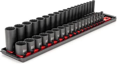 Miniatura 4 de TEKTON - Juego de llaves de impacto de 12 puntos con rieles de 3/8 pulgadas, 68 piezas (1/4-1 pulg., 6-24 mm) SID91219