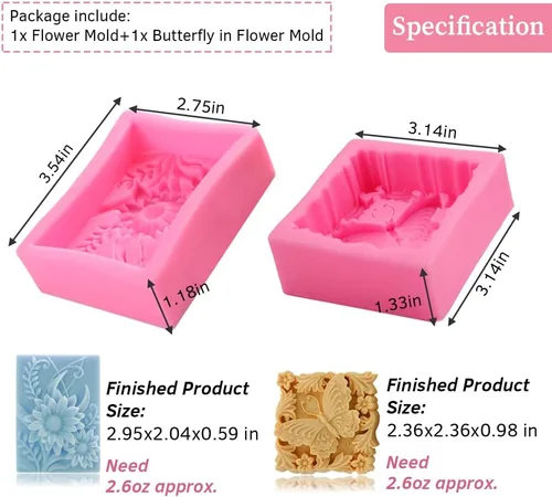 Miniatura 2 de Paquete de 2 moldes de jabón de flores de mariposa para hacer jabón, molde de silicona floral 3D para jabones hechos a mano, bombas de baño, barras