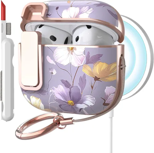 Miniatura 11 de TATOFY Funda protectora para AirPods 1 y 2, elegante funda protectora duradera con patrones de flores bonitas y llavero con clip