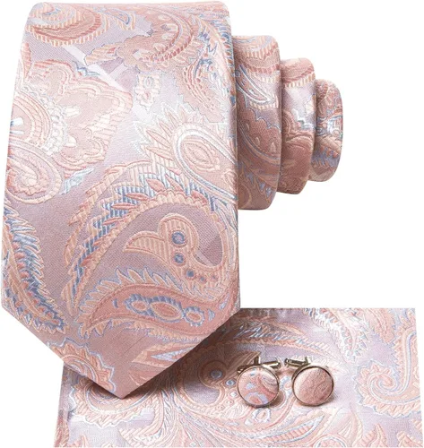 Miniatura 9 de Hi-Tie Corbatas de seda para hombre, diseño de cachemira a rayas, con bolsillo, gemelos cuadrados, conjunto formal de negocios