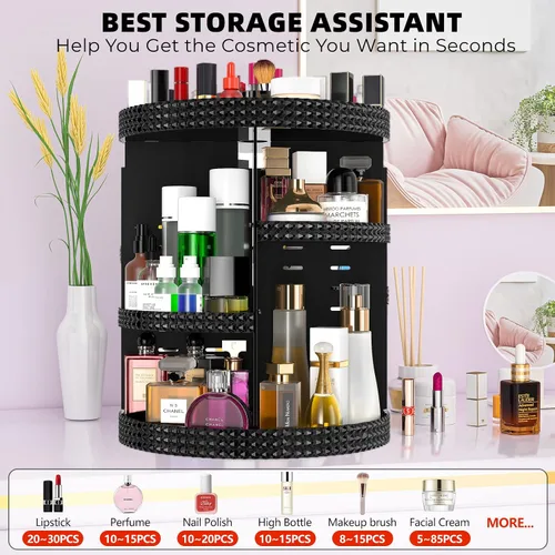 Miniatura 4 de Organizador de maquillaje giratorio de 360 grados para tocador, organizador de belleza de capacidad extra grande, organizador de perfume DIY