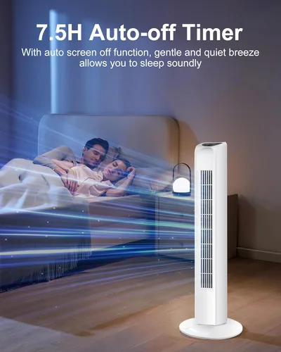 Miniatura 5 de Uthfy Ventilador de torre oscilante sin aspas con control remoto, refrigeración silenciosa, portátil, ventilador eléctrico de pie con 3 velocidades
