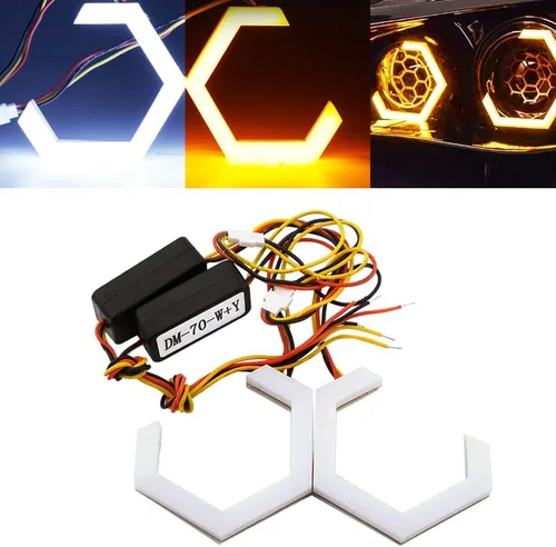 Miniatura 11 de Qasim Hexagon Ojos de Ángel 70MM RGB APP Control Anillos de Halo Luz de Retroceso para Coche Moto Accesorios de Decoración DRL Luz de Conducción