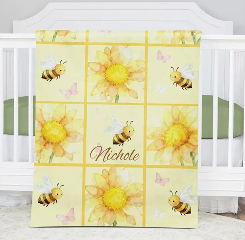 Miniatura 4 de Manta de bebé personalizada con diseño floral de girasoles para niñas y niños, manta suave y cálida para recién nacidos, 30 x 40 pulgadas, 30 x 40