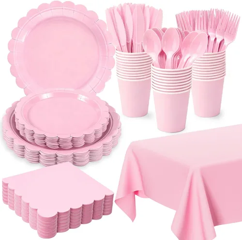Miniatura 10 de 176 platos y servilletas color marfil, platos festoneados beige, servilletas, vasos, cubiertos, mantel para baby shower, boda, decoración de fiesta