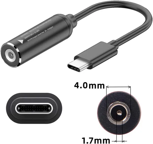 Miniatura 2 de DC Jack 0.098x0.028 in Entrada a USB-C Tipo-C Cable de carga de enchufe de alimentación para teléfono portátil PD9V 5V 20V