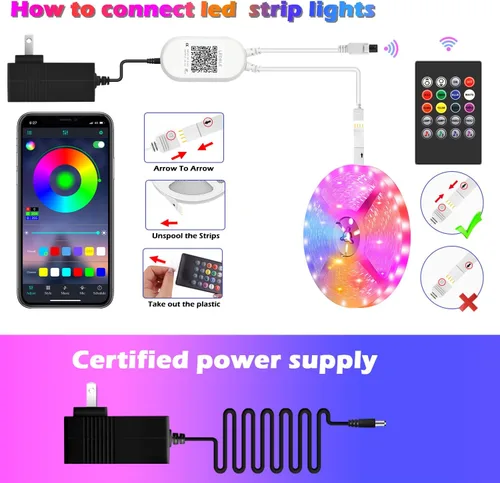 Miniatura 7 de Tira de luces LED inteligentes, con sincronización de música, 5050 RGB, luces que cambian de color, aplicación Bluetooth, control remoto por