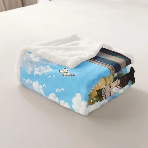 Miniatura 5 de Rustic Farmhouse Style Sherpa Blanket Retro Barn Truck Flannel Fleece Throw Blanket 40"x50" for Sofa Couch Country Daisy Flowers Ultra Soft Bed Blue