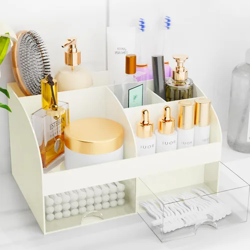 Miniatura 19 de Organizador de maquillaje con cajones, almacenamiento de cosméticos para tocador y encimera de baño, soporte de belleza para lápiz labial y brochas