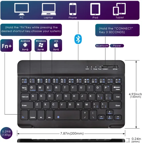 Miniatura 4 de DETUOSI Funda universal para tableta Android de 8.0 pulgadas con teclado, teclado Bluetooth inalámbrico extraíble + funda de piel sintética +