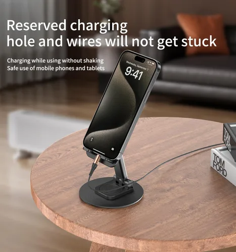 Miniatura 3 de Soporte giratorio para teléfono móvil de 360°, base de soporte plegable para teléfono de escritorio totalmente ajustable, soporte plegable