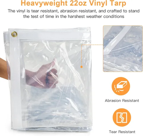 Miniatura 5 de Cortina de lona transparente para exteriores, 6 x 8 pies, impermeable, a prueba de viento, 24 mil, lona de vinilo transparente para patio, pérgola