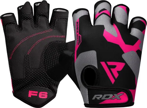 RDX Guantes de levantamiento de pesas para gimnasio, entrenamiento de fitness, palma acolchada antideslizante, equipo de entrenamiento de fuerza Rosa