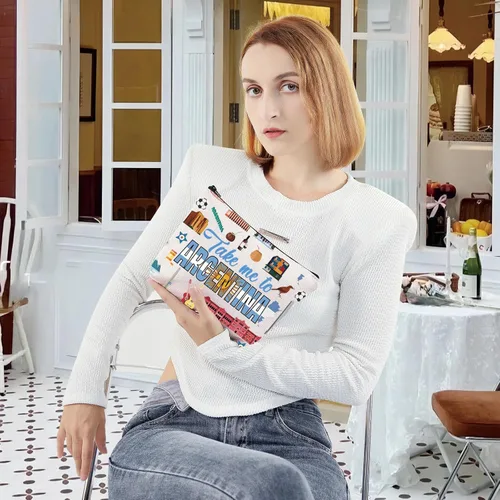 Miniatura 6 de LEVLO Argentina Travel Cosmetic Bag Argentina Souvenir Gift Llévame a Argentina Maquillaje Cremallera Bolsa Bolsa Para Viajero, Llévame a Argentina