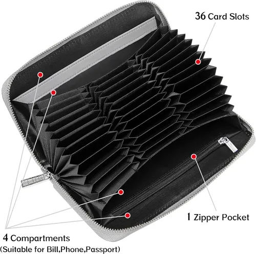 Miniatura 5 de OIDERY Cartera para tarjetas de crédito de gran capacidad para mujer, bloqueo RFID con correa extraíble