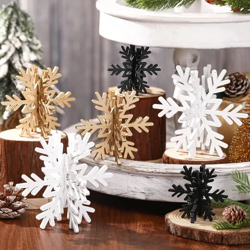 Miniatura 10 de Bucherry 12 piezas de decoración de mesa de copo de nieve de madera 3D con copos de nieve y centro de mesa para Navidad, invierno, decoración
