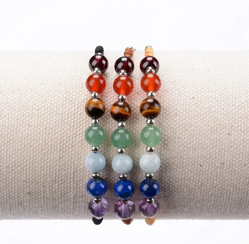 Miniatura 3 de Cherry Tree Collection - Pulsera de chakra con gemas naturales, cordón de nailon de tamaño ajustable, cuentas de 6 mm, espaciadores plateados, de 13
