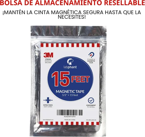 Miniatura 5 de Cinta magnética, rollo de cinta magnética de 15 pies (1/2 pulgadas de ancho x 15 pies de largo), con respaldo adhesivo fuerte 3M. Perfecto