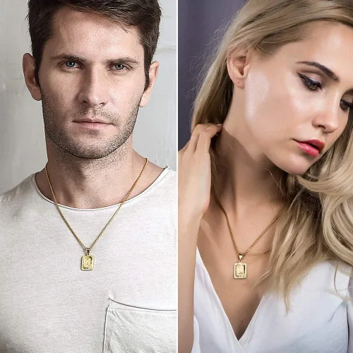 Miniatura 2 de Trendsmax - Collar con colgante de letra inicial para hombre y mujer chapado en oro amarillo cadena de acero inoxidable A Z 22 pulgadas