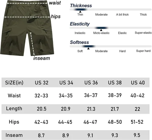 Miniatura 7 de Pantalones cortos de senderismo elásticos de secado rápido para hombre, pantalones cortos de trabajo ligeros, 6 bolsillos para ciclismo, viajes