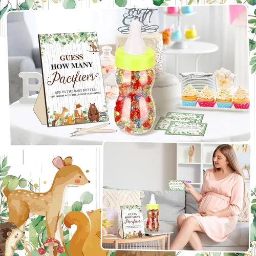 Miniatura 5 de Syhood Woodland Animal Baby Shower Games Adivina cuántos chupetes signo de juego 50 pequeños juegos de adivinanzas 20 lápices HB botella de leche