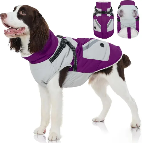Miniatura 10 de FUAMEY Chaquetas de invierno para perros pequeños, abrigo para perros con arnés incorporado, trajes de nieve impermeables para perros, chaqueta