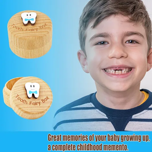 Miniatura 5 de Caja de madera de hadas de dientes para niñas y niños, bonita caja de dientes con dientes 3D, almacenamiento de dientes perdidos para niños, caja