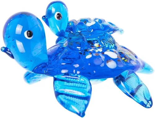 HDCRYSTALGIFTS Figuras de tortuga marina de vidrio soplado de 2.5 pulgadas, regalo para mujeres, colección de animales marinos de vidrio hecho a