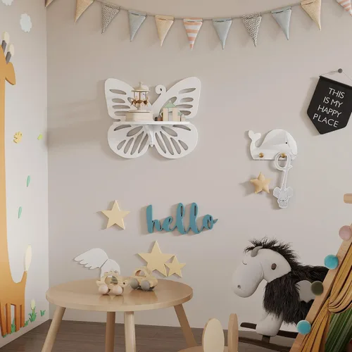 Miniatura 3 de Estante flotante Deor de pared con forma de mariposa, bonito estante de pared para habitación de niños, pequeño estante decorativo montado