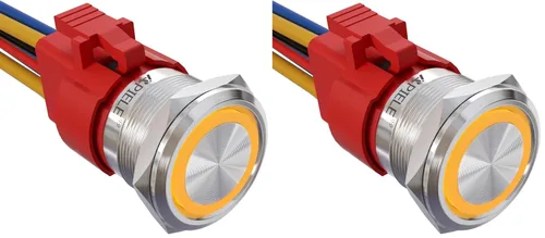 Miniatura 15 de APIELE Interruptor de Botón Pulsador con Pestillo de 10 Amperios 22mm 12V Ojo de Ángel LED Impermeable Aleación de Aluminio Redondo Autobloqueante