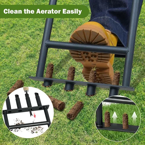 Miniatura 6 de Herramienta aireadora manual para césped, aireador de césped de hierro desmontable resistente con desbrozador de raíces, reduce la compactación
