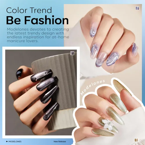 Miniatura 3 de modelones - Juego de 6 esmaltes en gel con efecto de ojo de gato cristalino, holográfico 9D, brillantina, negro, azul, morado, verde, con imán