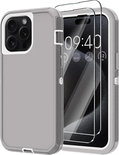 Miniatura 8 de Funda para iPhone 15 Pro Max con 2 protectores de pantalla, protección contra caídas a prueba de golpes, cuerpo completo, resistente, 3 capas, Negro