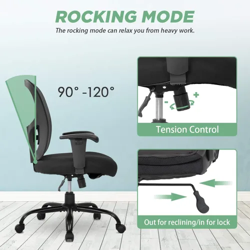 Miniatura 4 de Silla de oficina ergonómica ejecutiva, silla de computadora de malla con soporte lumbar, asiento ancho, brazos de ajuste, giratorio, respaldo alto