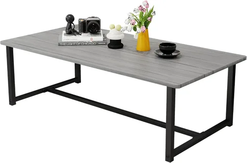 Miniatura 4 de Mesa de centro rectangular de granja para sala de estar, mesa de madera con marco de metal, diseño moderno de mediados de siglo, fácil montaje, mesa