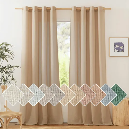 Miniatura 74 de NICETOWN Cortinas de lino natural con textura de lino para dormitorio, mezcla de lino rústica con ojales en la parte superior, semitransparentes