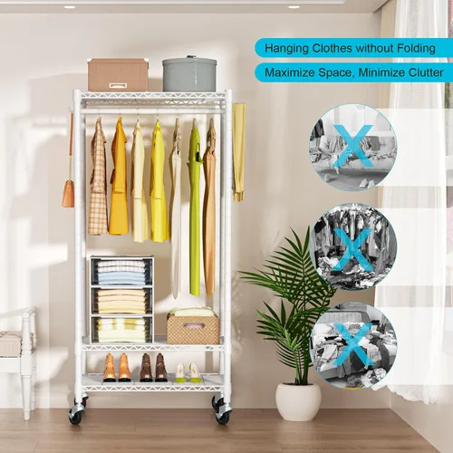 Miniatura 8 de FUTASSI P3 Mini perchero rodante de ropa, percheros de ropa para colgar ropa, perchero de prendas de servicio pesado, perchero de armario portátil