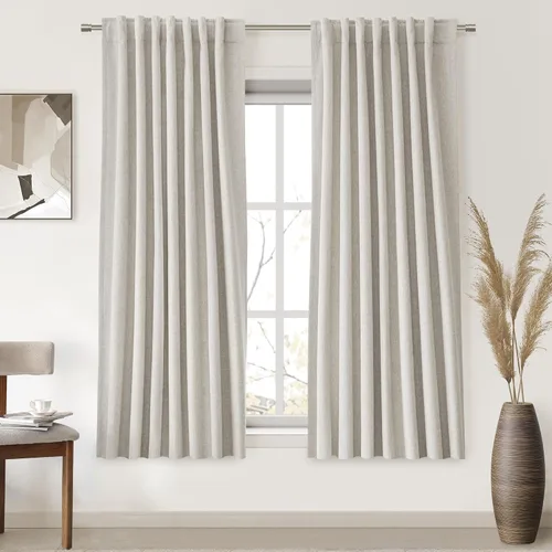 Miniatura 29 de UHITECH Cortinas cortas de lino de 24 pulgadas de largo para ventanas pequeñas de granja, cortinas opacas modernas para sala de estar, pestañas