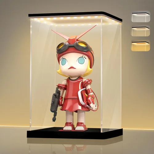 Miniatura 28 de LANSCOERY Vitrina de acrílico con luz LED ajustable amarilla/blanca/cálida, caja transparente de protección UV, vitrina a prueba de polvo