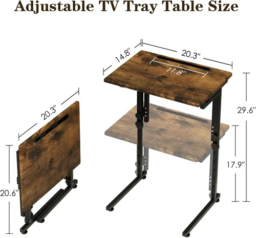 Miniatura 3 de Adjustable Folding TV Tray Table,TV Dinner Small Foldable C-Shaped End Table for Eating,6 Height Adjustable Slide Under Couch Side with Sturdy MDF