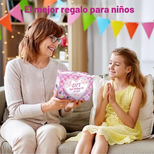 Miniatura 9 de Hollyhi Kit de Maquillaje de 58 Piezas para Niñas, Juguetes de Princesa, Set de Cosméticos Reales Lavables con Espejo, Sets de Maquillaje